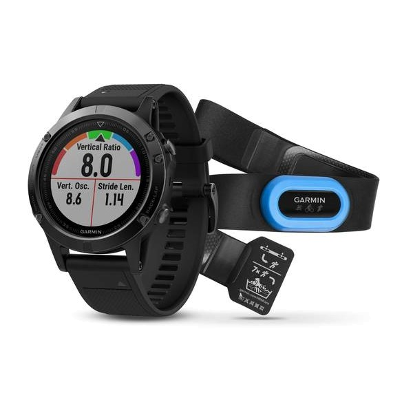 Fenix 5 saphirglas schwarz mit schwarzem Armband inkl. Brustgurt