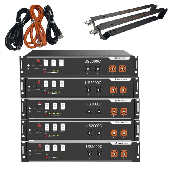 5 x US2000C 12 kWh Solarspeicher Lithium LiFePO4 inkl. Kabel, Halterung und BMS