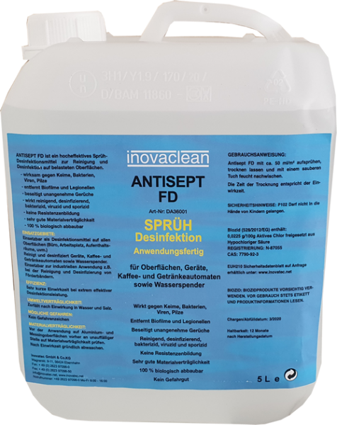 Desinfektionsmittel inovaclean 5 Liter Kanister VIRUZID, gegen Viren, Bakterien, Keime und Pilze.