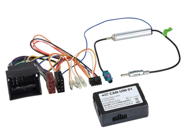 ACV - CAN-Bus Kit AUDI / VW /SEAT / SKODA Quadlock -> Strom + Lautsprecher  (ISO) + DIN Antennenanschluss