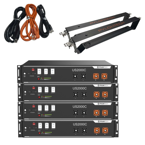 4 x US2000C 9,6 kWh Solarspeicher Lithium LiFePO4 inkl. Kabel, Halterung und BMS