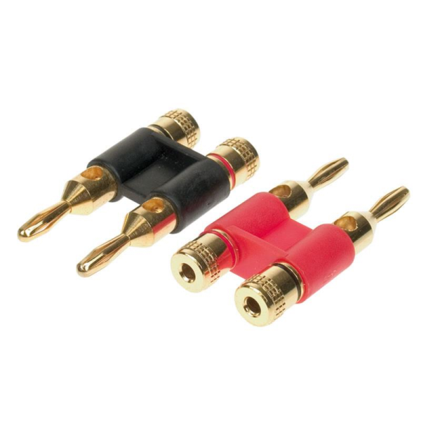 Bananenstecker doppelt 1 x rot / 1 x schwarz > 10 mm²