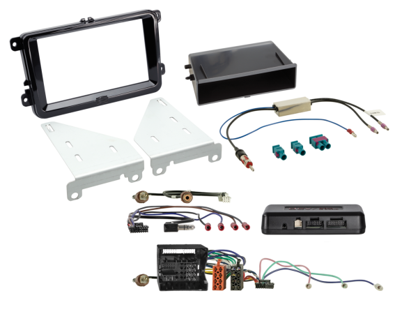 2-DIN Kit mit Fach Skoda/VW Klavierlack 52Pin i-dapter